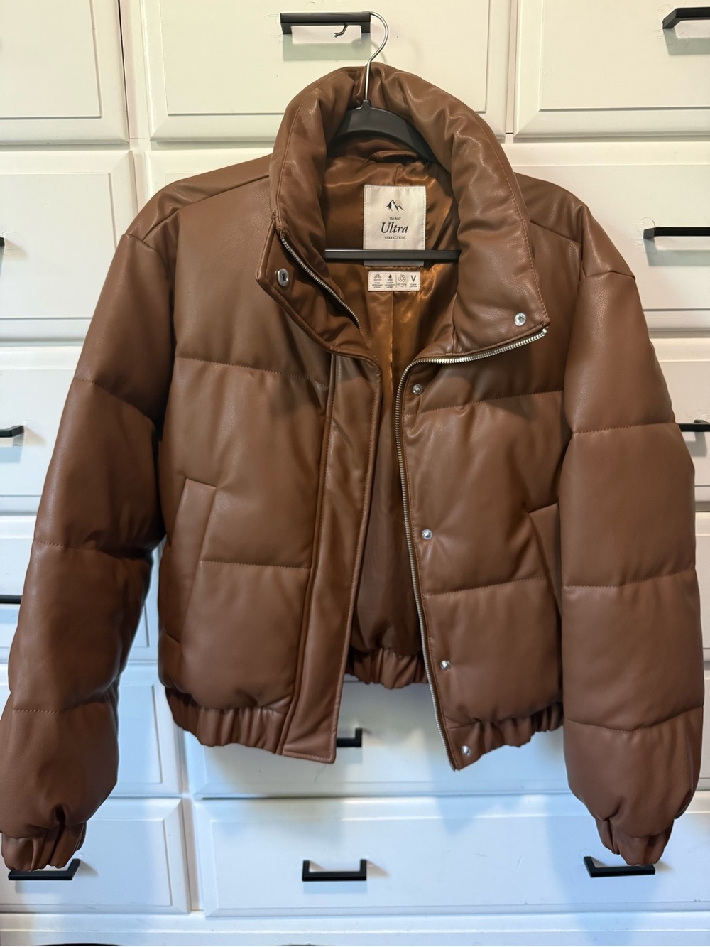 Abercrombie & Fitch Brown Faux-Leather Puffer Jacket